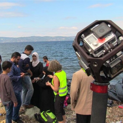 Image of refugees with 360 degrees camera