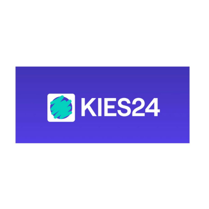 KIES24 is wriiten in white color and the background color (behind KIES24) is purple.
